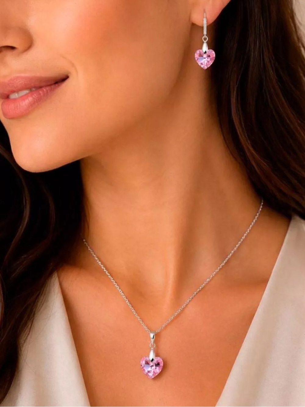 Italian 925 Sterling Silver Swarovski® Crystal Light Rose Romance Necklace